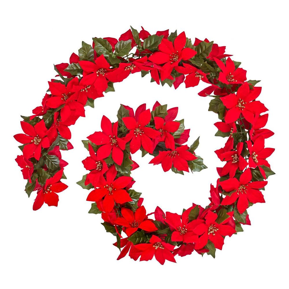 Guirlande de noël en plastique motif poinsettia 180 cm