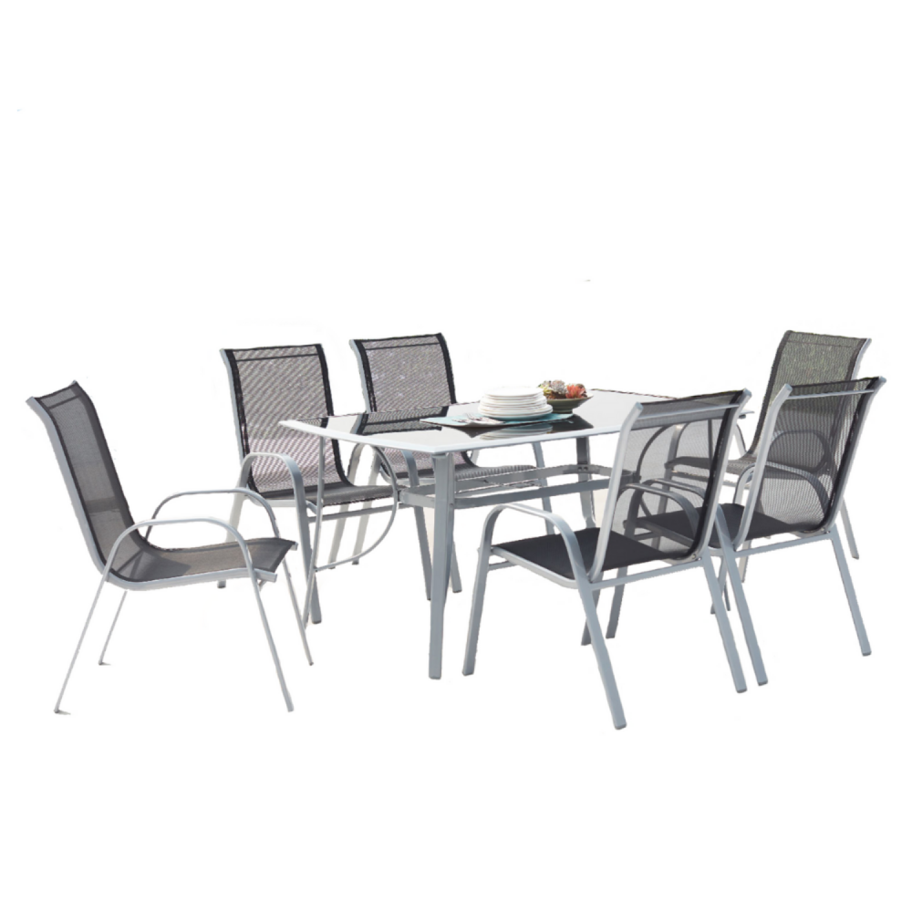 Table de jardin et 6 chaises en aluminium et acier gris alassio