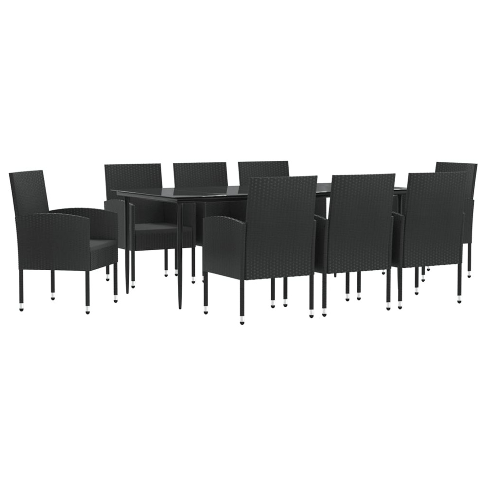 Ensemble à manger de jardin 9 pcs noir résine tressée et acier