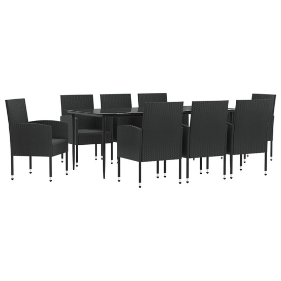 Ensemble à manger de jardin 9 pcs noir résine tressée et acier