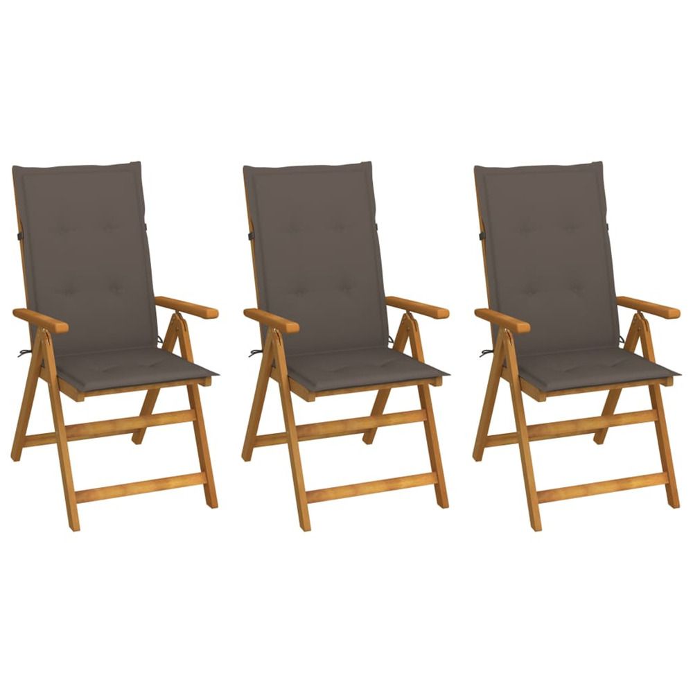 Chaises pliantes 3 pièces avec coussins en bois d'acacia massif