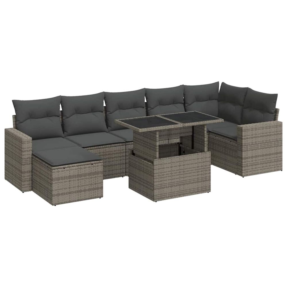 Salon de jardin 8 pcs avec coussins gris résine tressée
