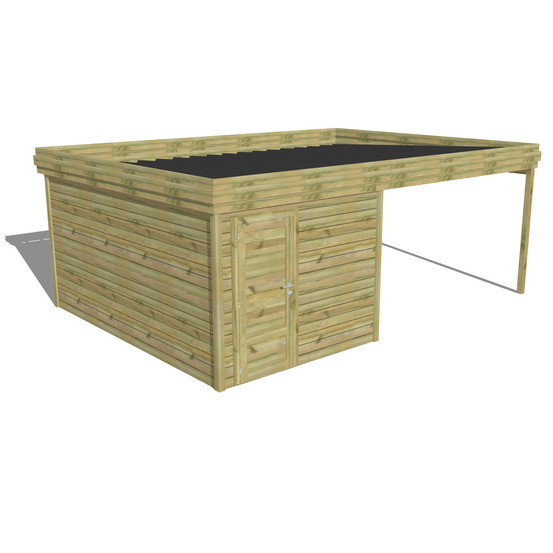 Abri de jardin bois pin traité autoclave 27mm - 6,14x4,34m / 27m2 - bac acier - abri français