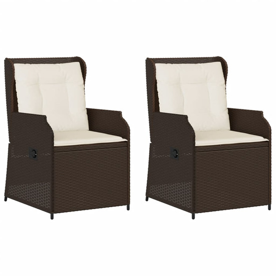 Chaises inclinables de jardin lot de 2 et coussins marron rotin