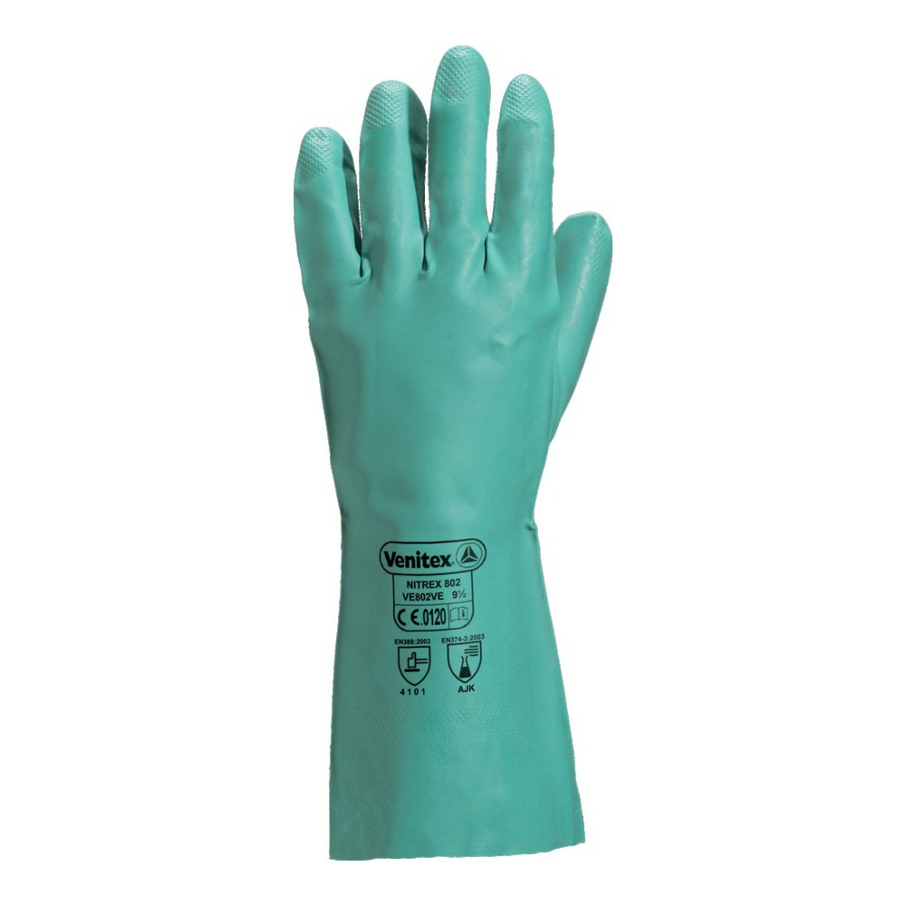 Gant de travail nitrex ve846 en nitrile floqué coton 46cm vert t10 11 delta plus ve846ve10