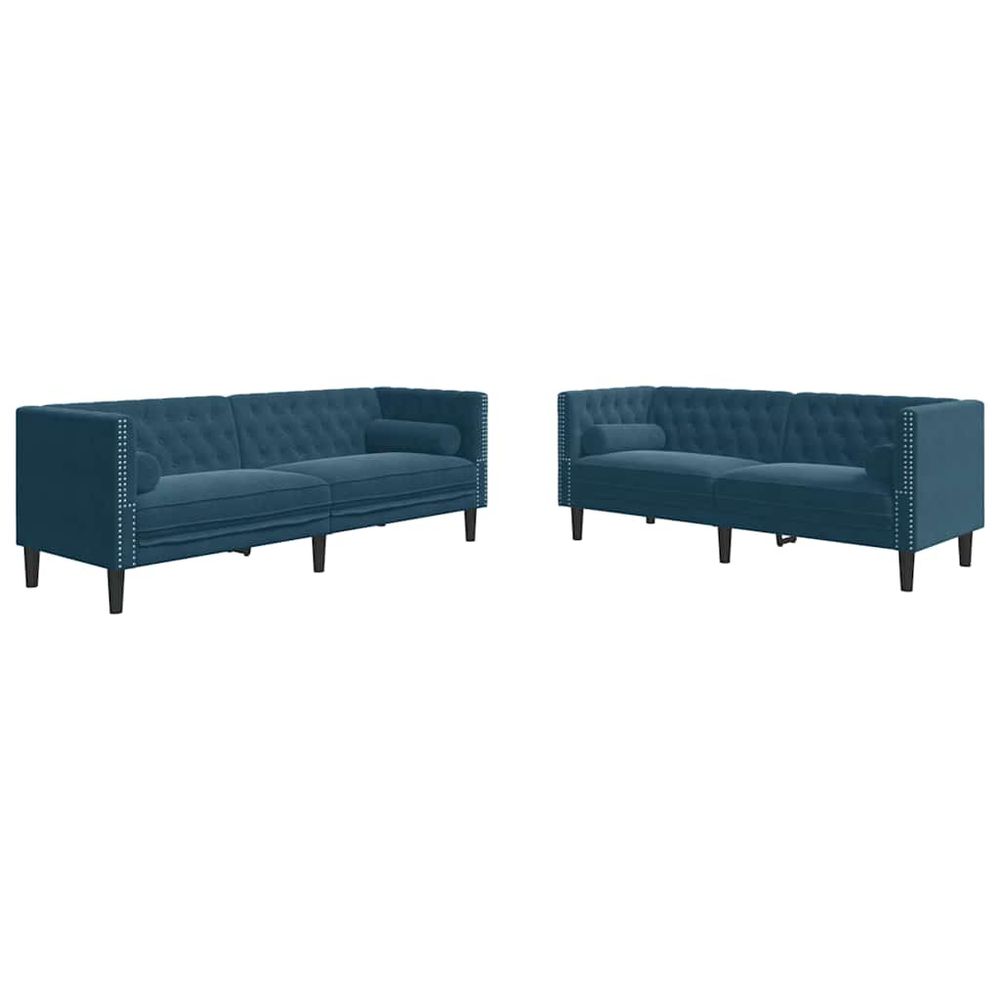 Ensemble de canapé chesterfield et traversins 2pcs bleu velours