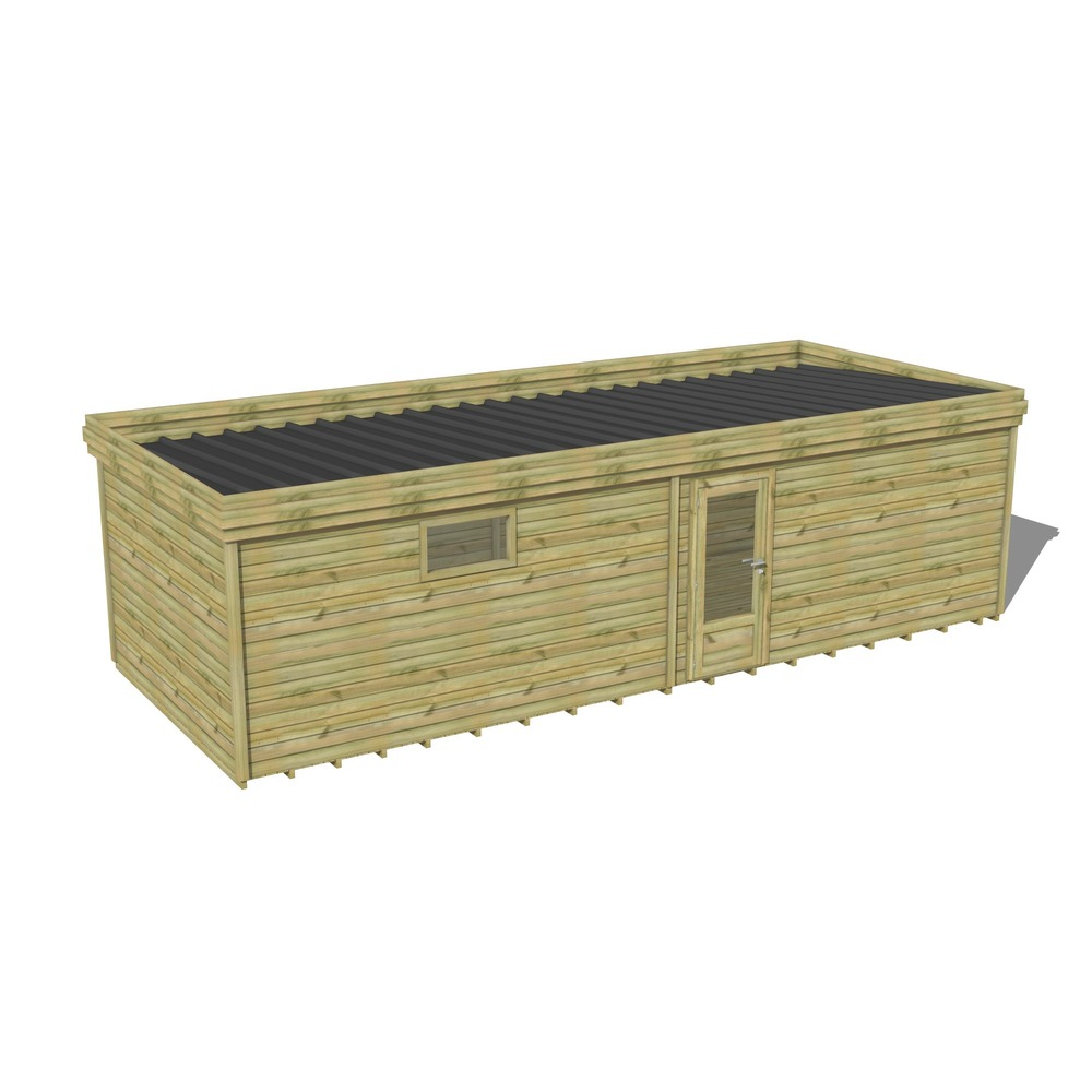 Abri de jardin bois pin traité autoclave 27mm - 9,09x3,44m / 31m2 - bac acier - plancher bois