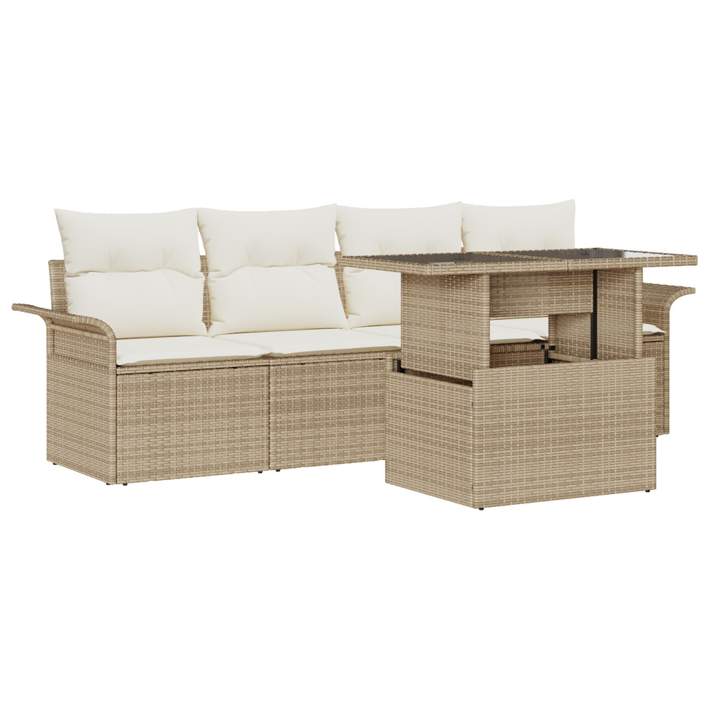 Ensemble de canapé de jardin 5 pièces avec coussins beige en poly rotin