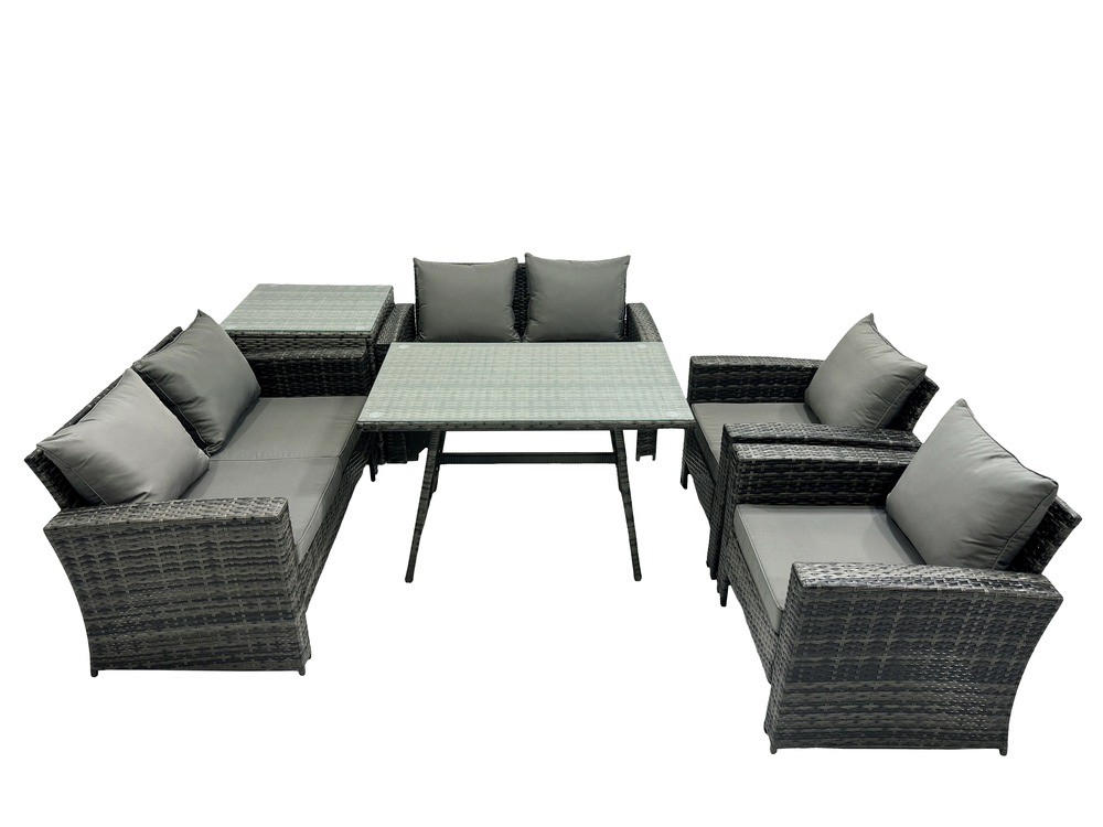 Salon de jardin 6 places avec table à manger rectangulaire canapé à deux places table d'appoint gris foncé mixte