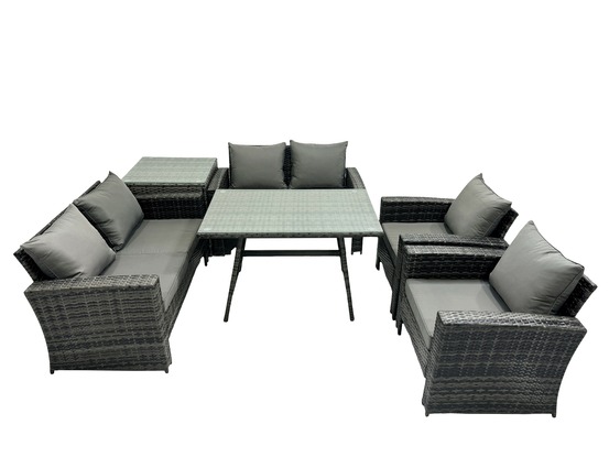 Salon de jardin 6 places avec table à manger rectangulaire canapé à deux places table d'appoint gris foncé mixte