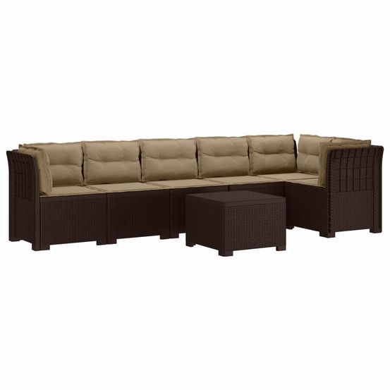 Canapé de jardin 6 places avec coussins aspect rattan pp marron