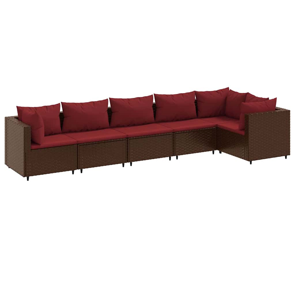 Salon de jardin 6 pcs avec coussins marron résine tressée