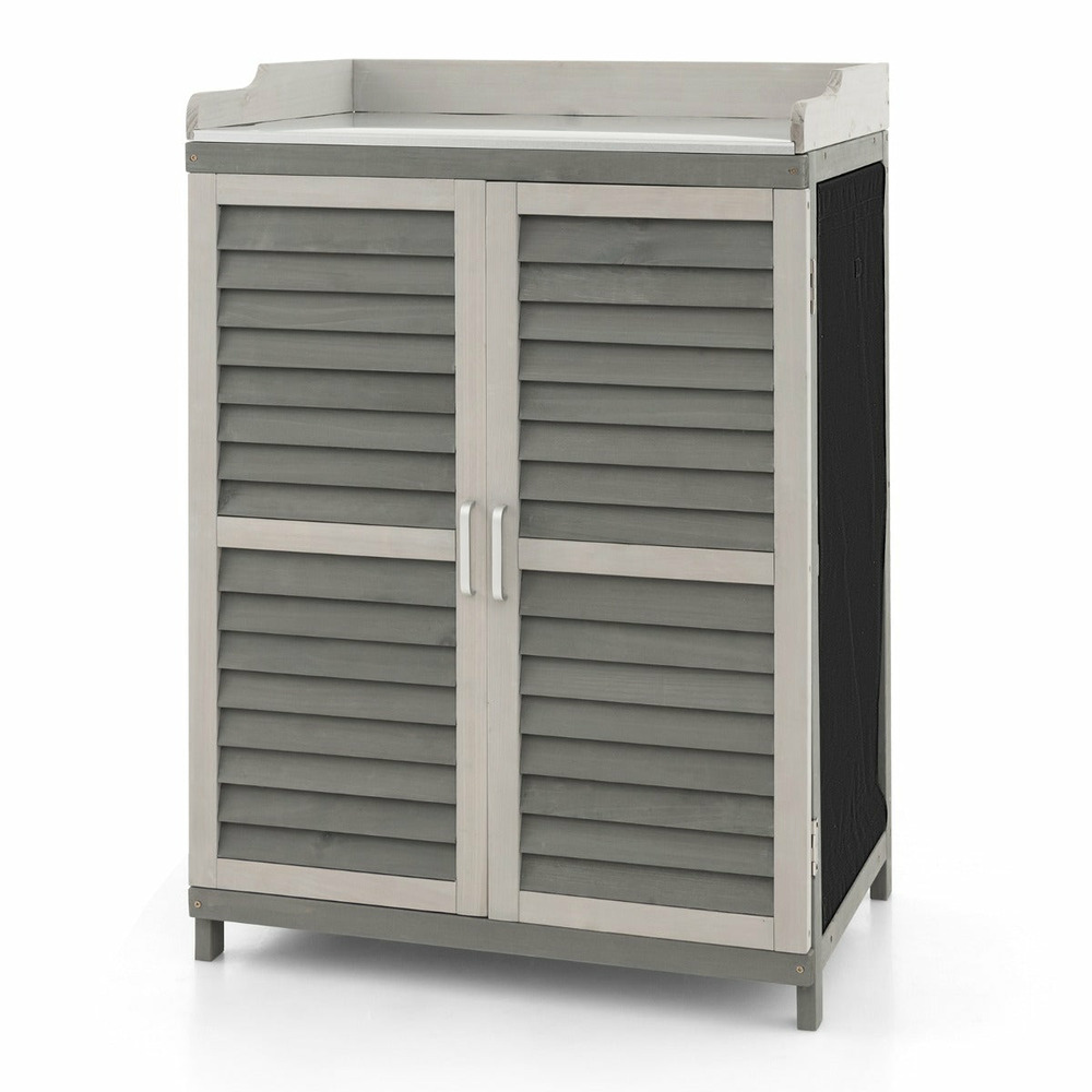 Abri de jardin extérieur à 2 étagères et plateau en métal plaqué cabane de rangement en bois de sapin avec portes 67 x 47 x 1