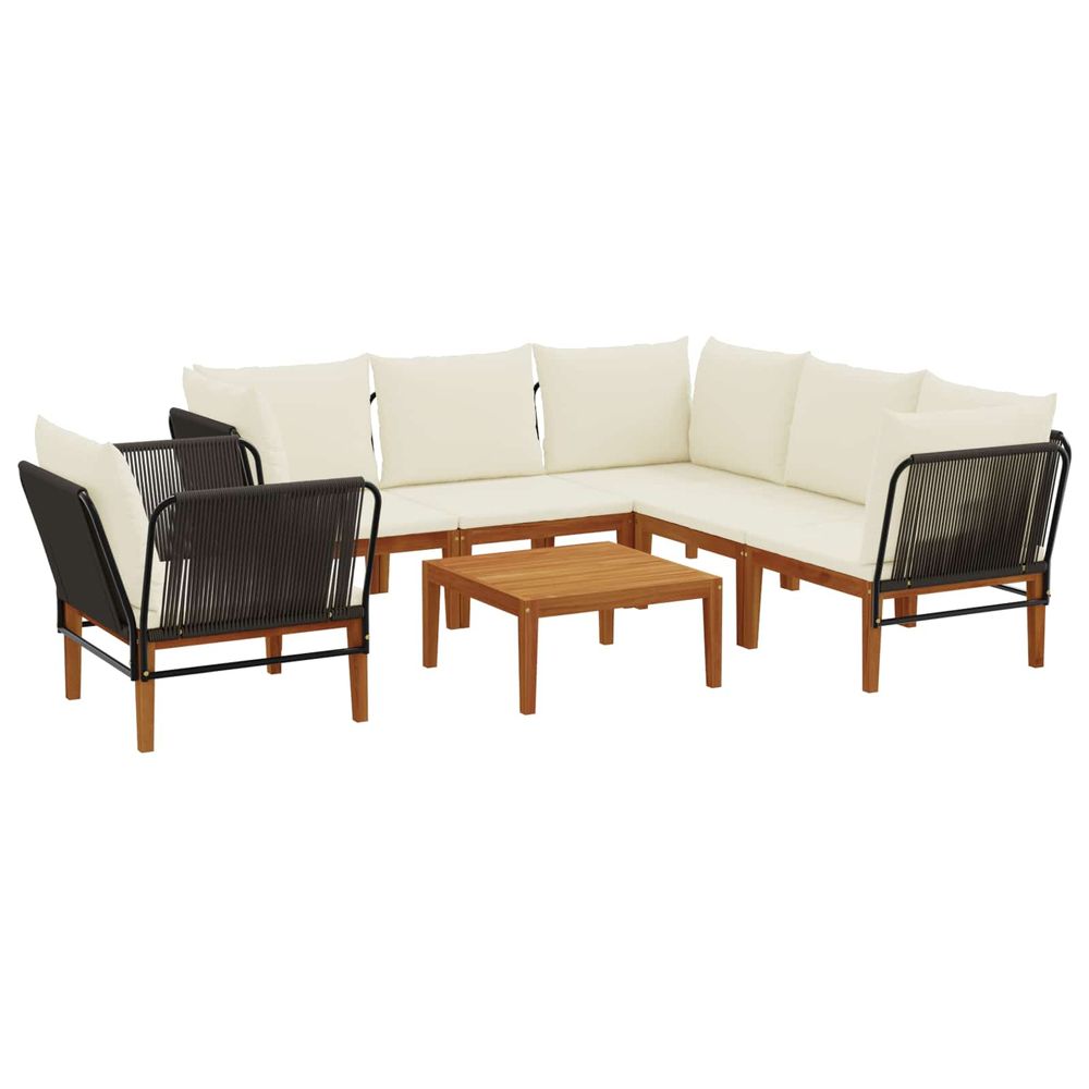 7 pc bois d'acacia massif et corde naturel