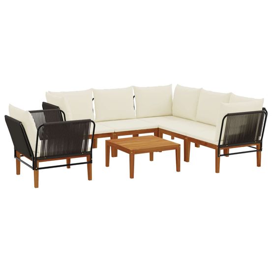7 pc bois d'acacia massif et corde naturel