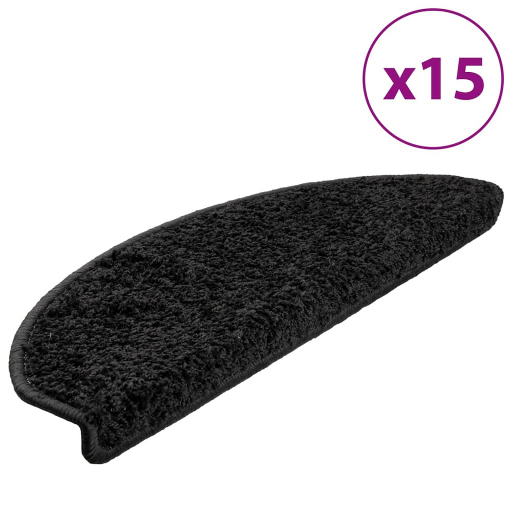 Tapis d'escalier 15 pièces 65 x 21 x 4 cm noir demi-rond grand