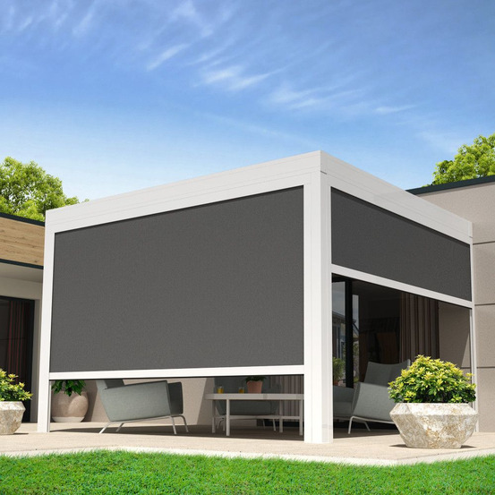 Store vertical pour pergola lolite et heliolite 3,00x2,50 m (motorisé à télécommande - blanc satiné ral9010 - gris graphite)
