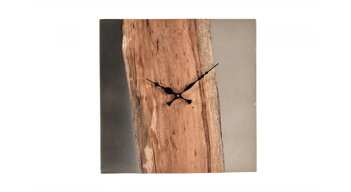 Horloge bois, epoxi marron 37x2x37cm - bois-epoxi