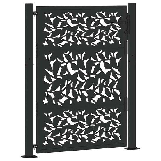 Portail de jardin noir 100x125 cm en acier avec motif feuille