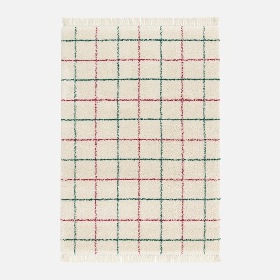 Tapis intérieur shaggy motif quadrillage multicolore avec franges edward