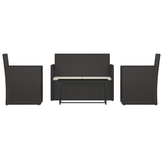 Mobilier d'extérieur 4 pcs avec coussins résine tressée noir