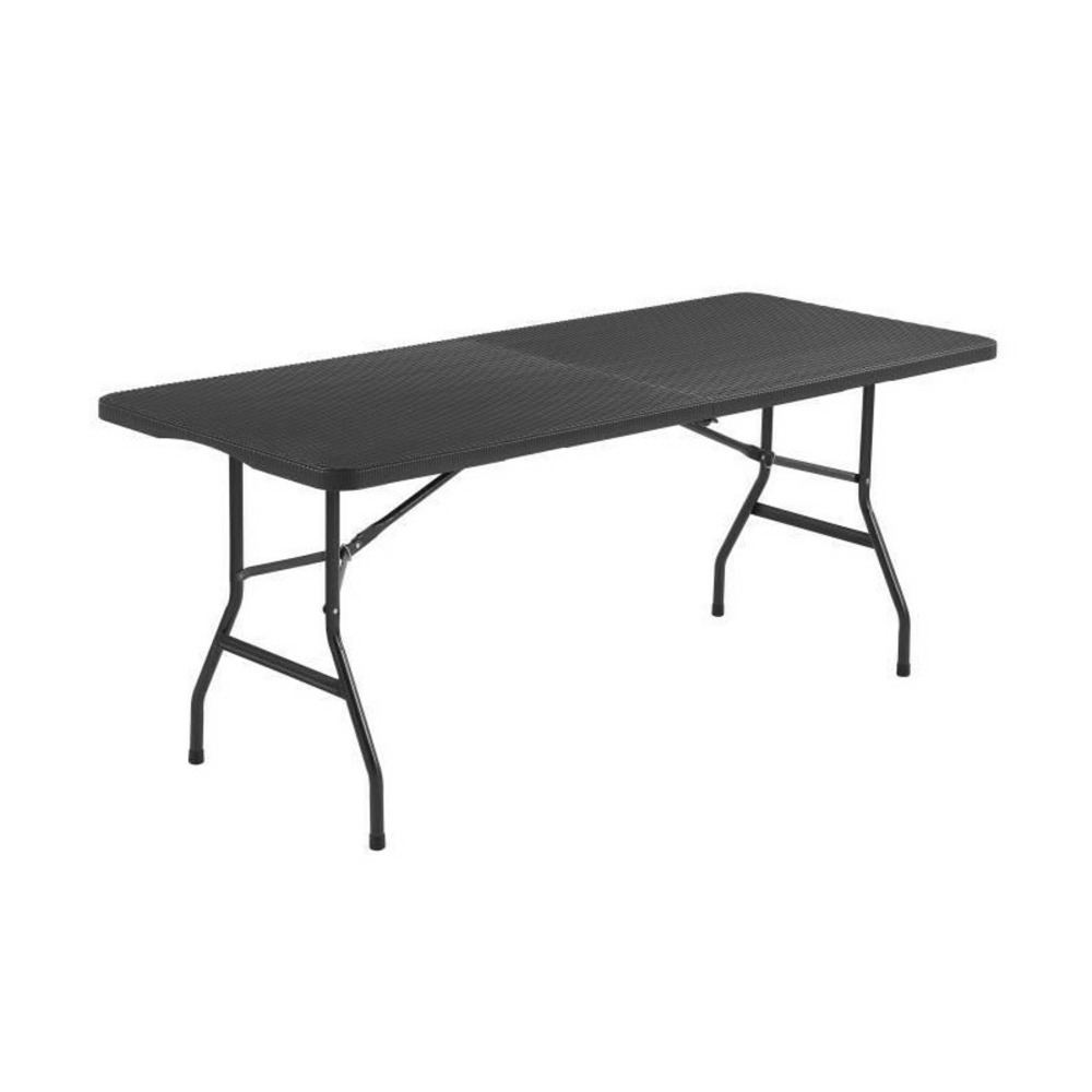 Table de reception pliante 8 personnes 180x74 x73.5cm- structure en acier et plateau en polyethylene - aspect resine tressee-