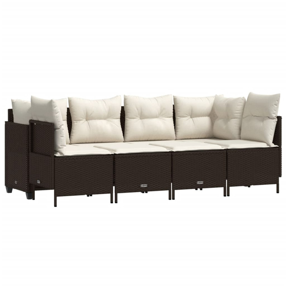 Salon de jardin avec coussins 5 pcs marron résine tressée