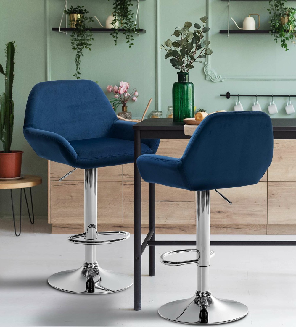 Lot de 2 tabourets de bar braga velours chrome