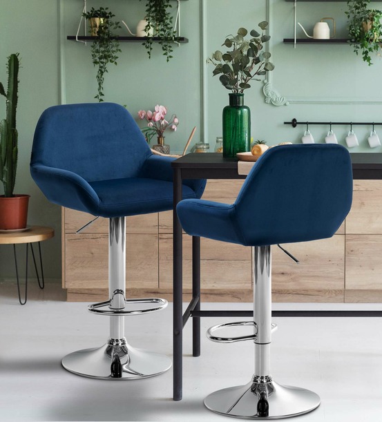 Lot de 2 tabourets de bar braga velours chrome