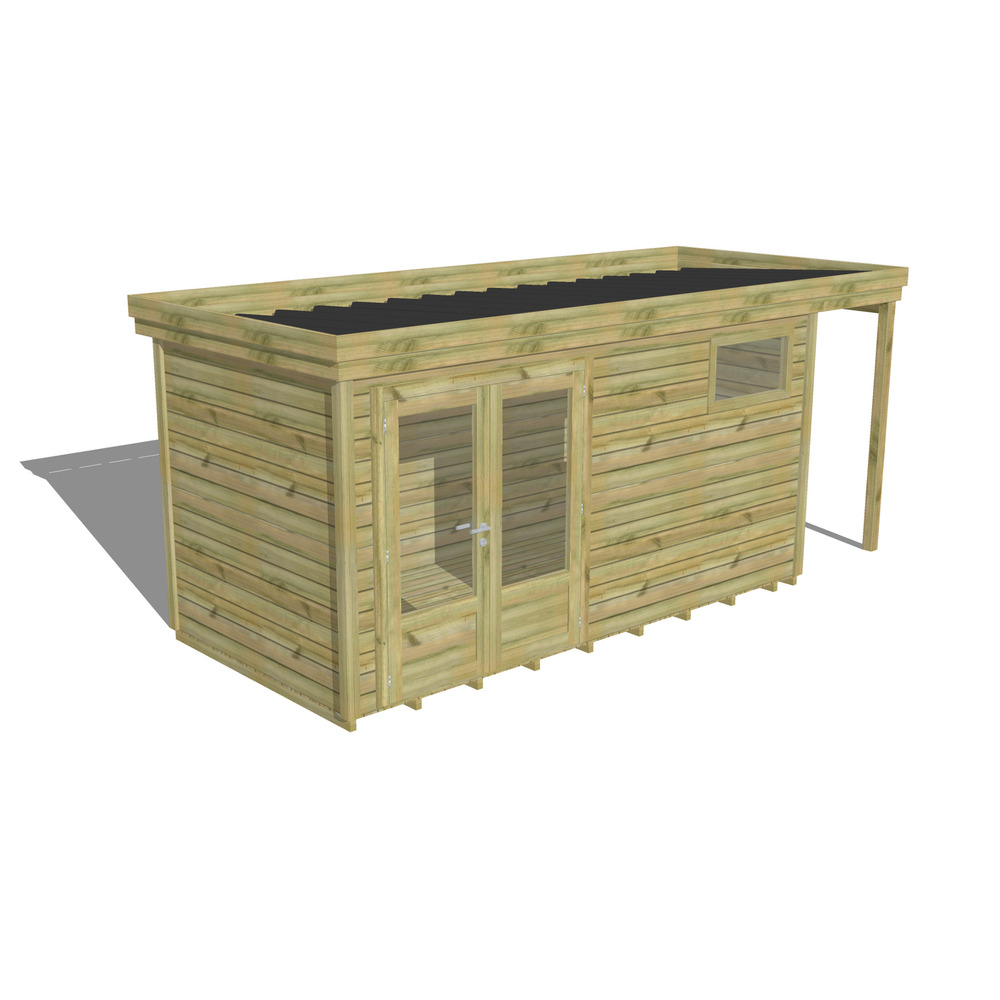 Abri de jardin bois pin traité autoclave 27mm - 5,34x2,14m / 11m2 - bac acier - plancher bois