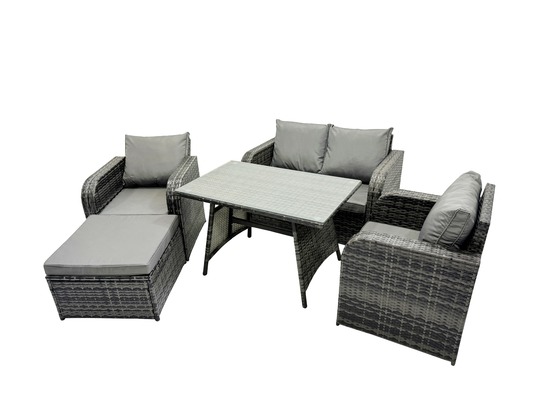 Salon de jardin fauteuil canapé 2 places table à manger rectangulaire grand tabouret