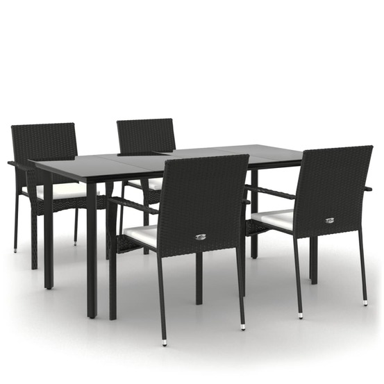 Ensemble à manger de jardin coussins 5pcs noir résine tressée