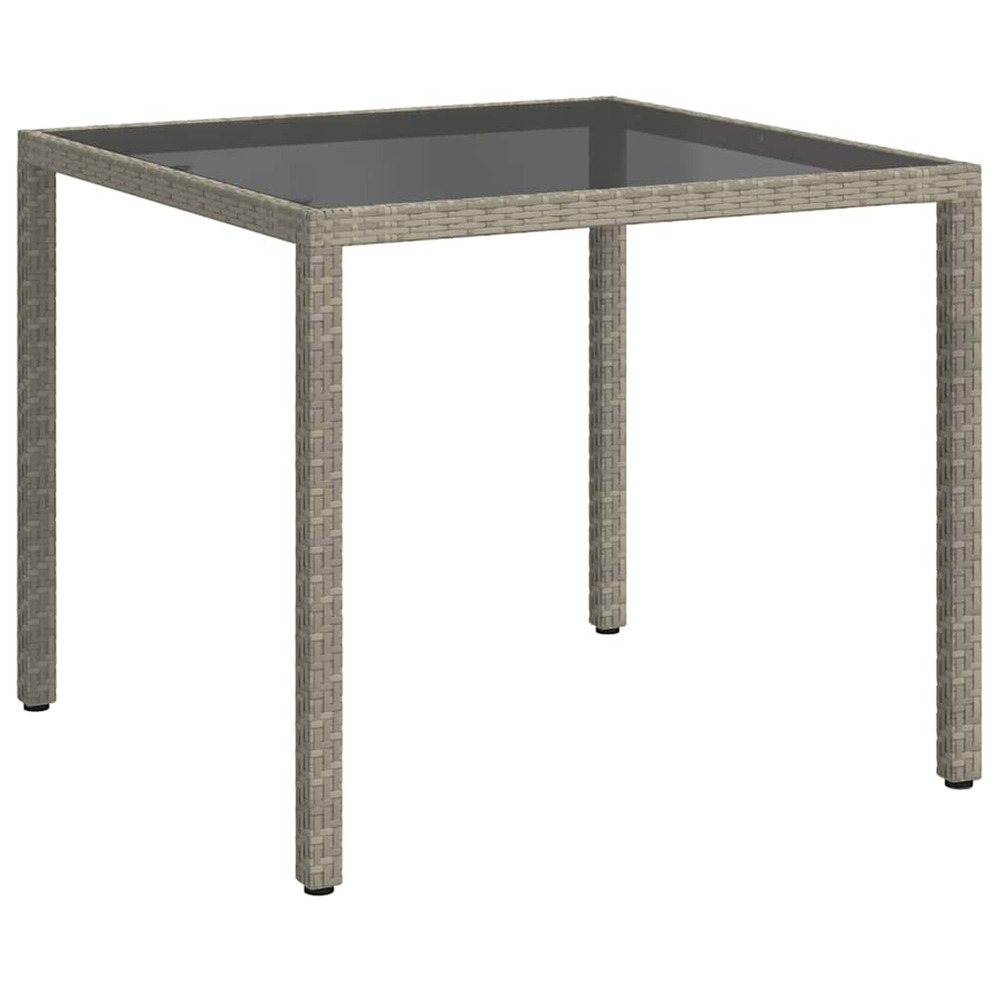Table de jardin 90x90x75 cm verre trempé et résine tressée gris
