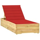 Transat chaise longue bain de soleil lit de jardin terrasse meuble d'extérieur avec coussin rouge bois de pin imprégné 02_001