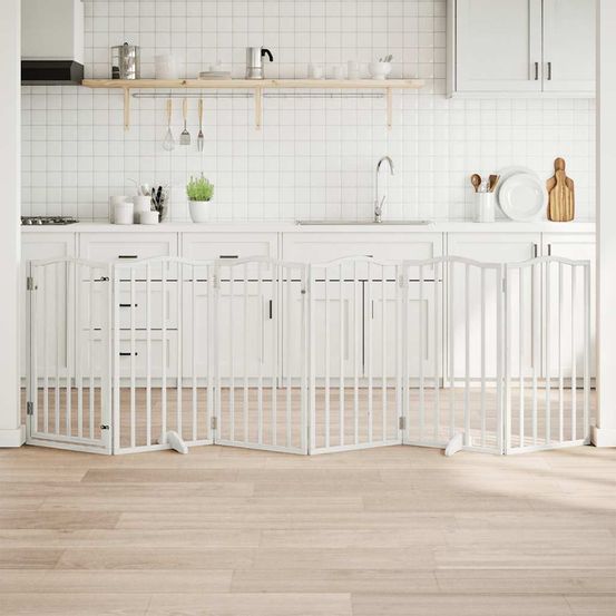 Barrière sécurité chien haute avec porte 6 panneaux bois blanc 300x90 cm