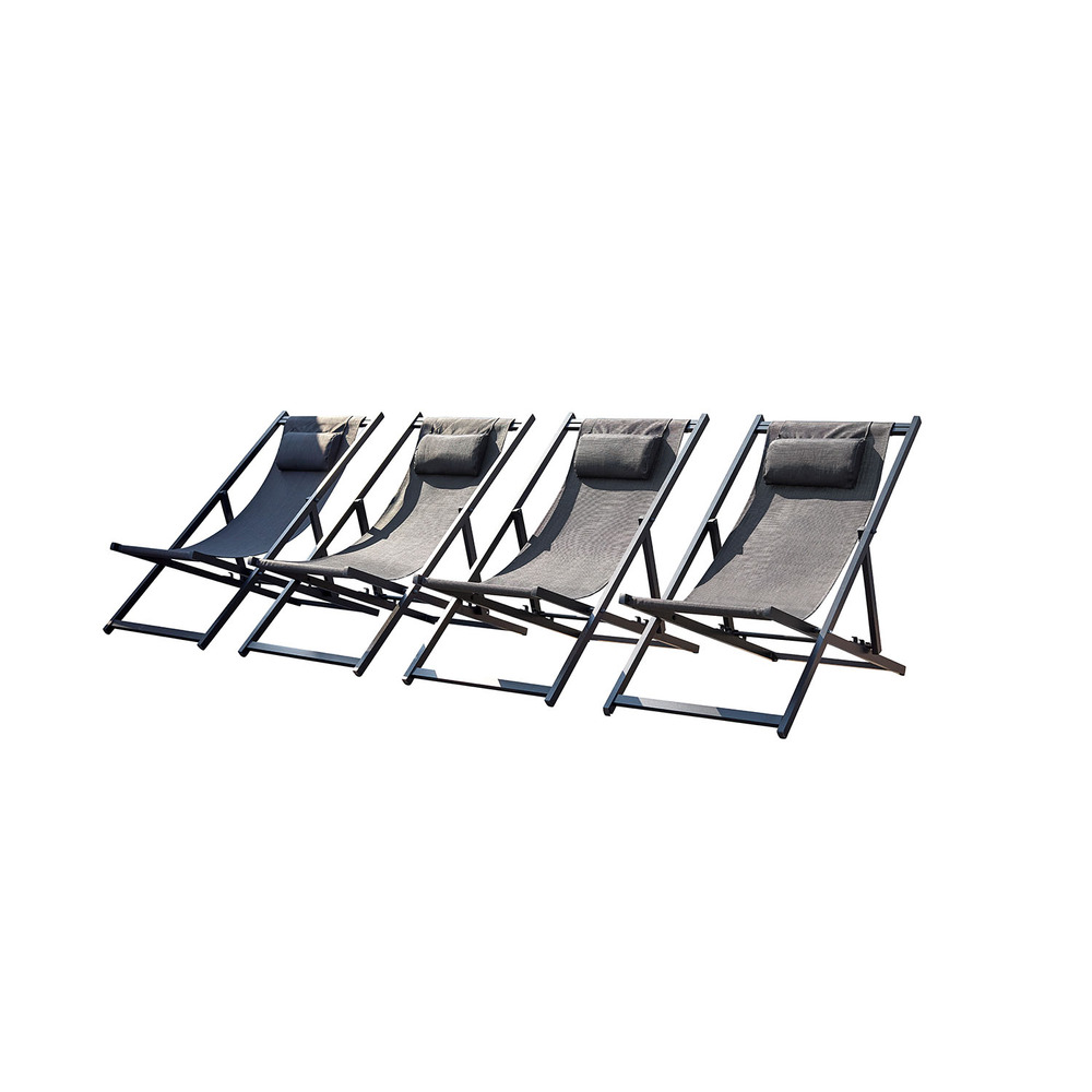 Lot de 4 transats alu gris tevata