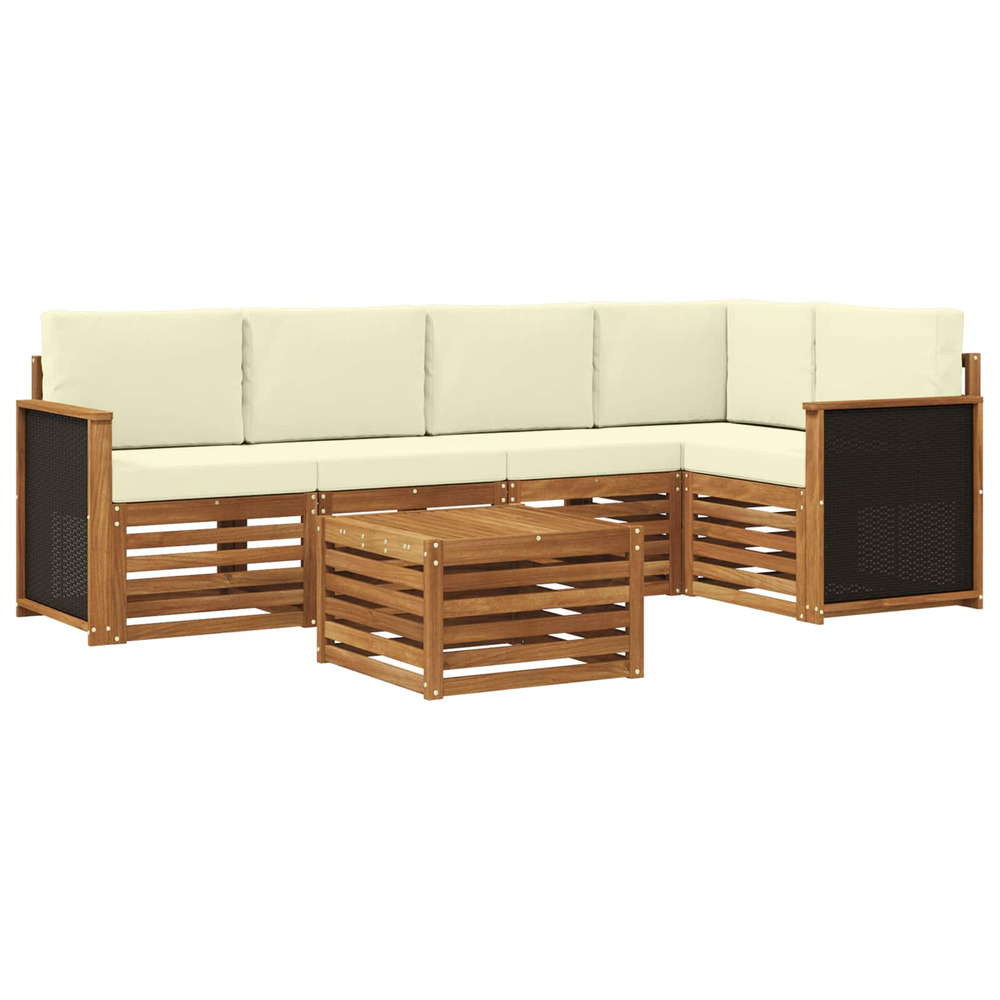 Ensemble de canapé d'angle avec coussin 5 pcs naturel et crème