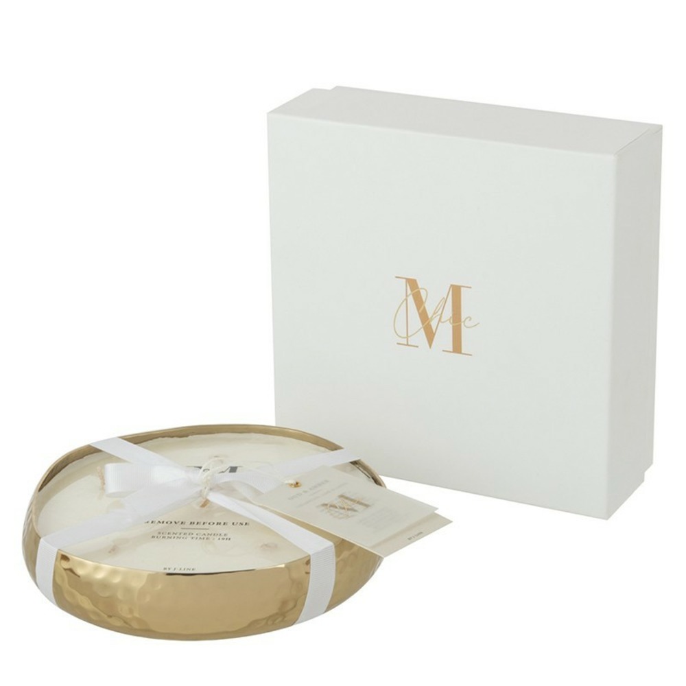 Bougie parfumée ronde dans photophore doré 12.5x12.5x3.5 cm