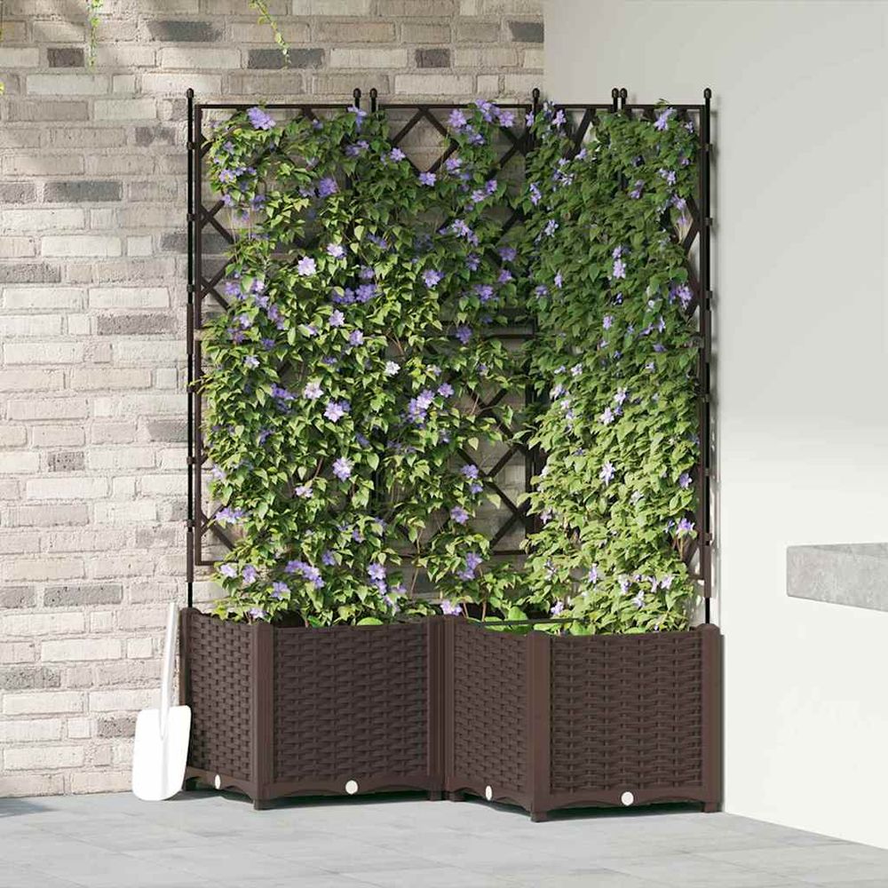 Lot de 3 bacs à fleurs treillis d'angle en pp marron 80x80x143 cm
