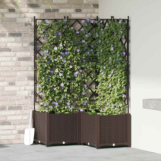 Lot de 3 bacs à fleurs treillis d'angle en pp marron 80x80x143 cm