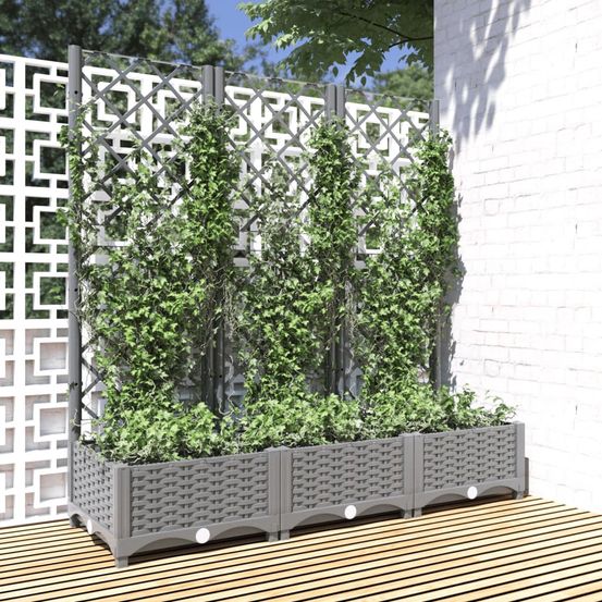 Grande jardinière avec treillis 120 cm pour balcon et terrasse gris clair