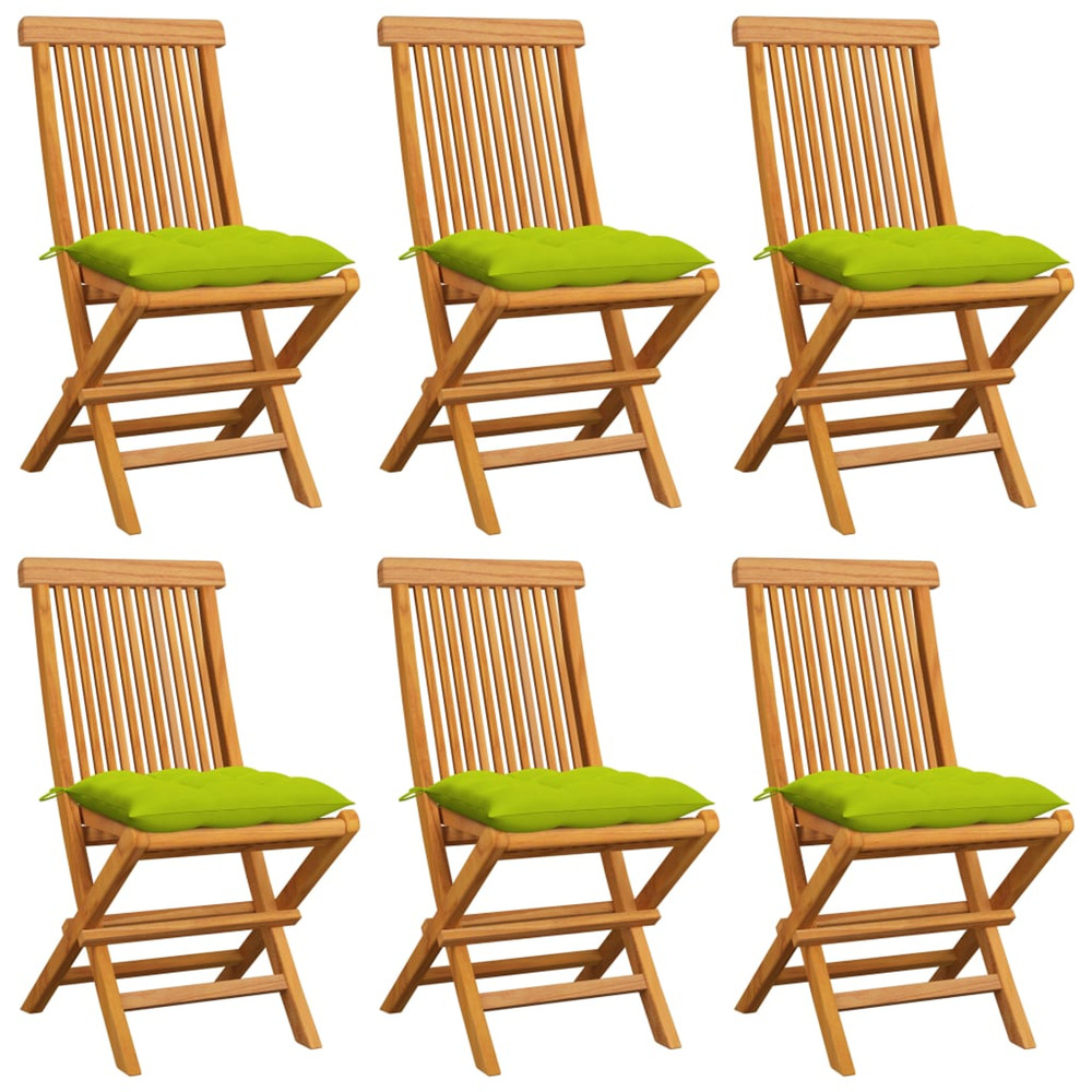 Chaises de jardin avec coussins vert vif lot de 6 bois de teck