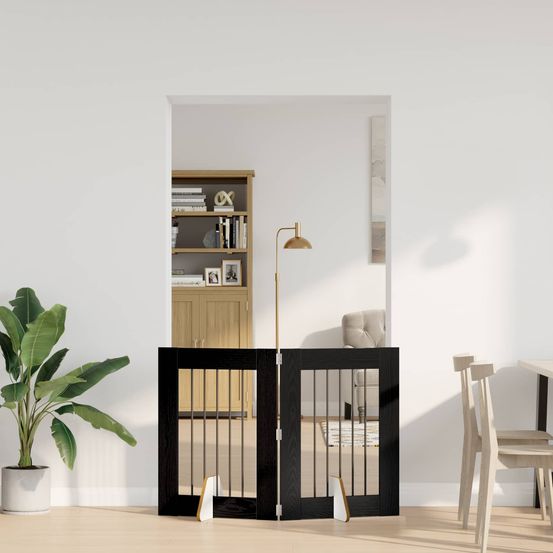 Barrière sécurité chien bois intérieur pliable modulable chêne noir 120cm