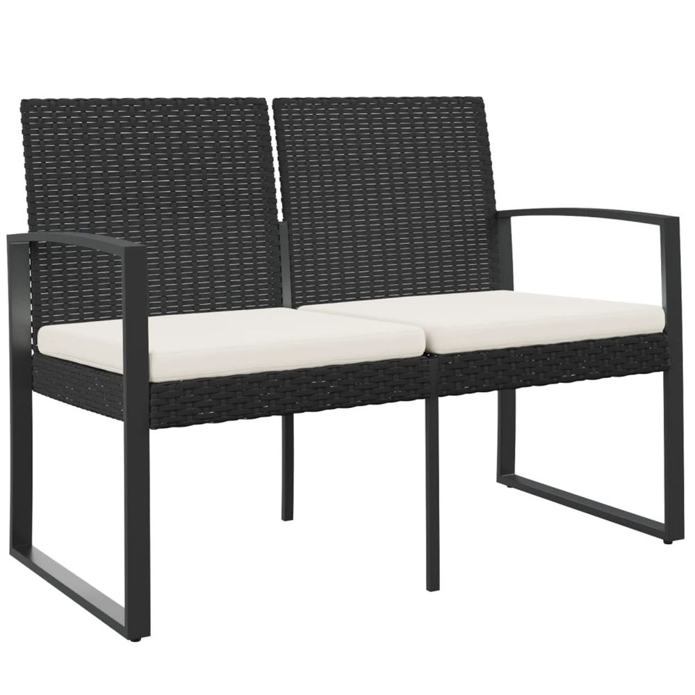 Banc de jardin à 2 places avec coussins noir rotin pp