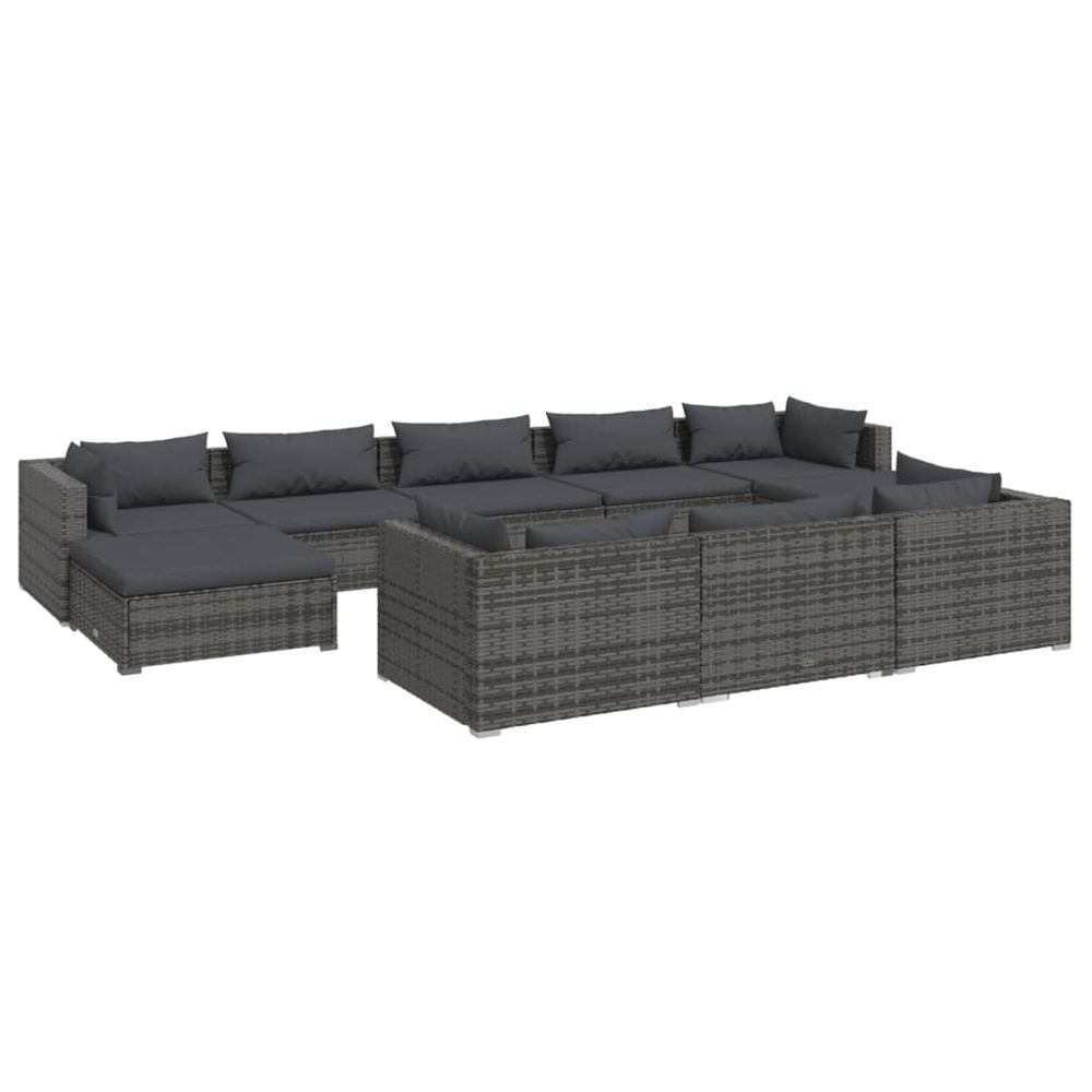 Salon de jardin 10 pcs avec coussins gris résine tressée