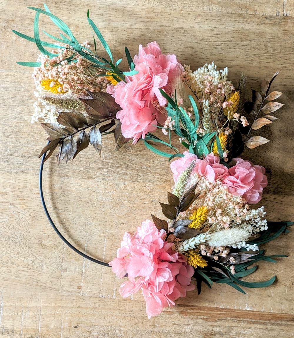Couronne murale de fleurs séchées honorine d20cm