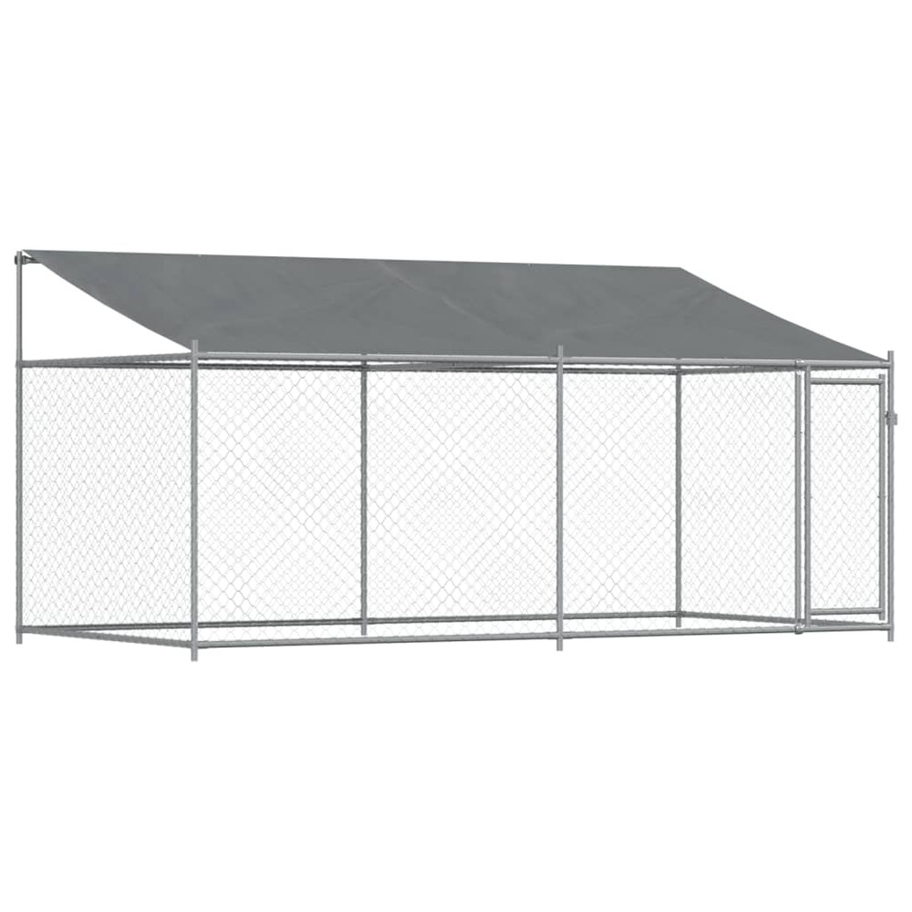 Cage pour chien avec toit et porte 4 x 2 x 2 m acier galvanisé gris