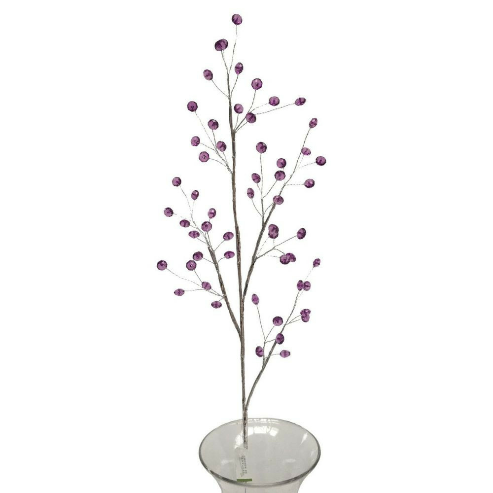 Branche de fleurs «pastilles cristal» en verre violet 90cm
