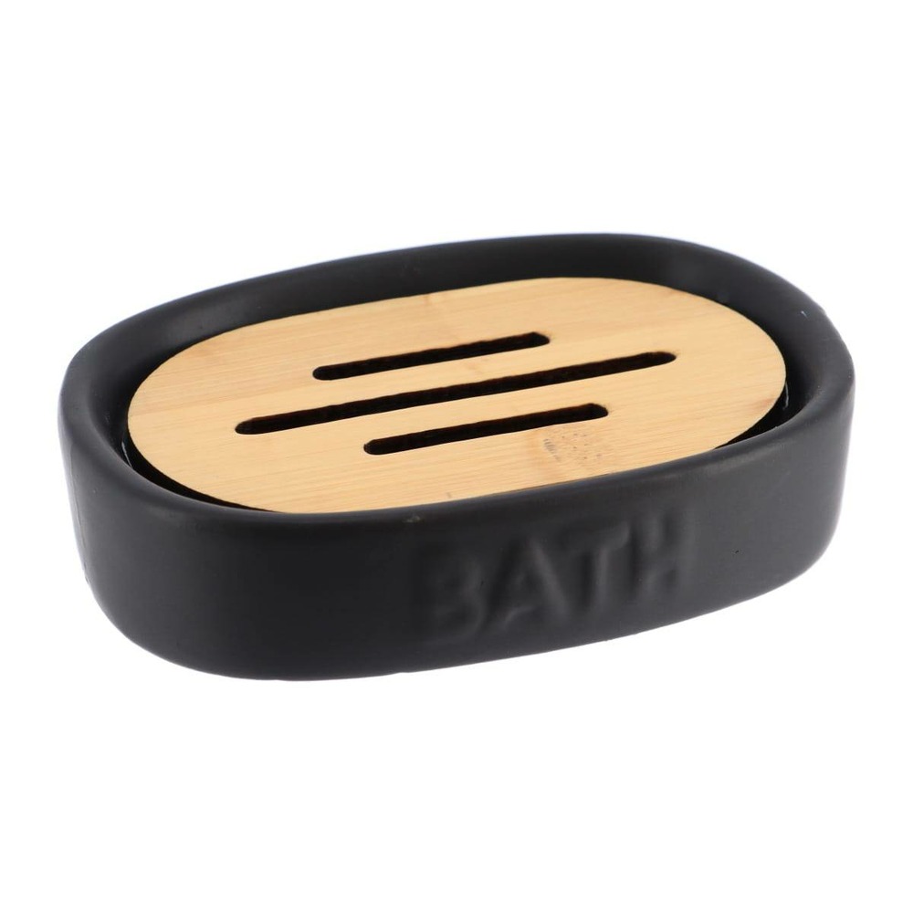 Porte savon dolomite bath - noir / bambou