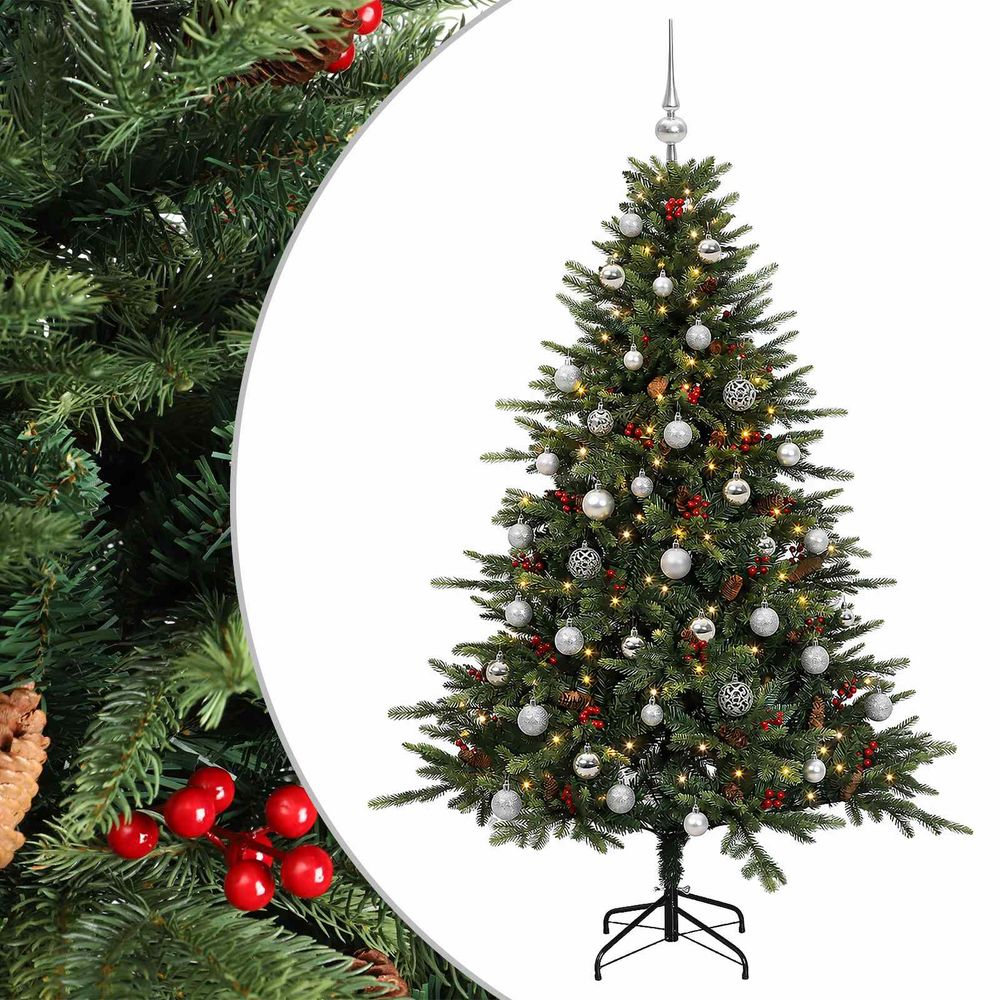 Sapin de noël artificiel avec boules 120 cm 150 led blanc chaud